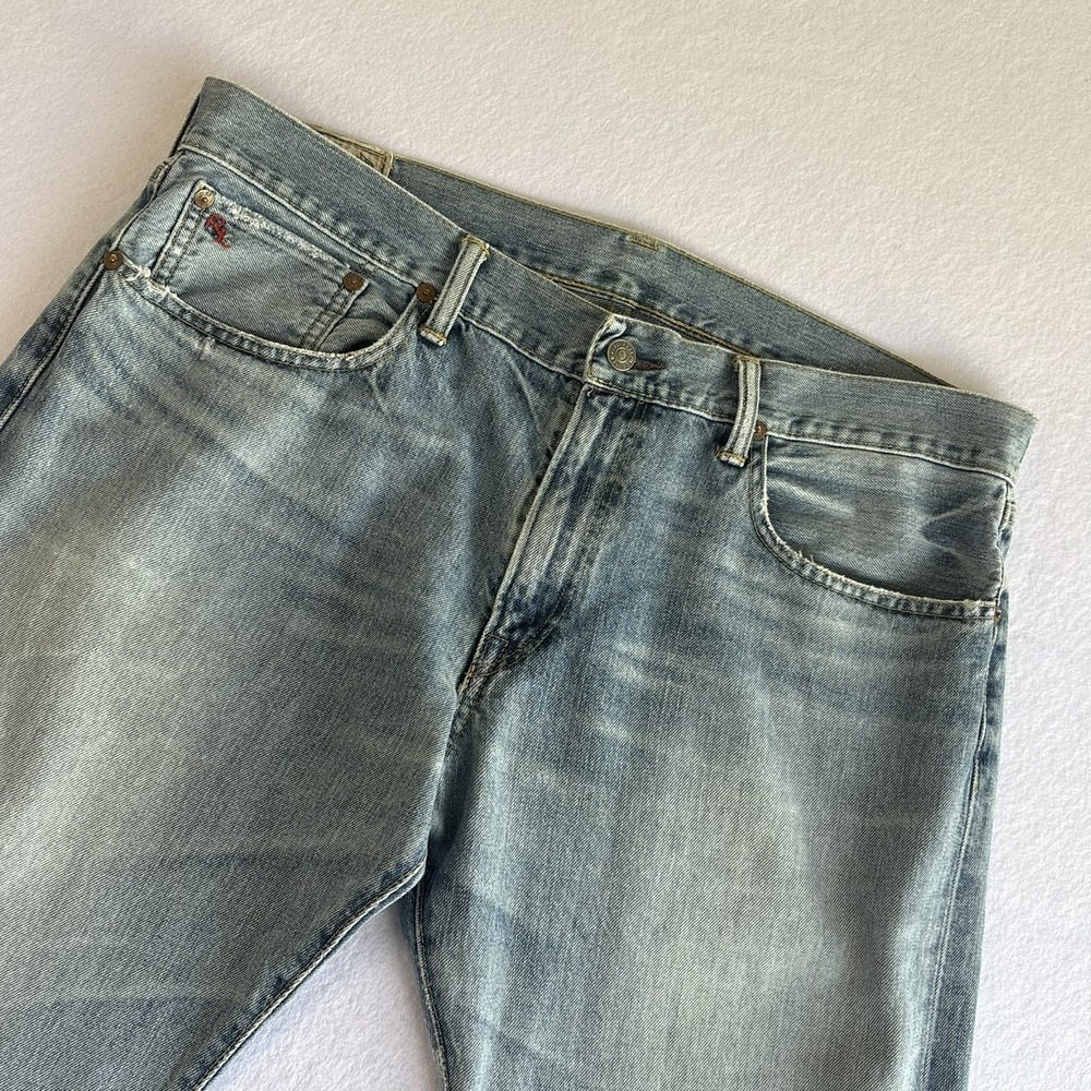 Polo Ralph Lauren Jeans Mens 35x32 Hampton Straight Light Wash Denim Distressed